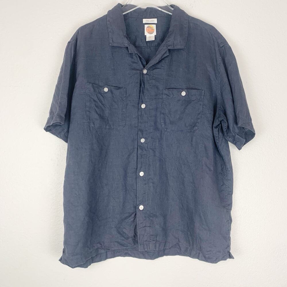 C&C California Shirt Mens Extra Large 100% Linen Button Up Beach Coastal Blue XL
